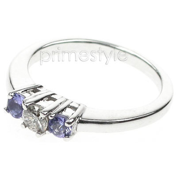 0.45CT Round Cut Diamond and Tanzanites Three Stone Ring