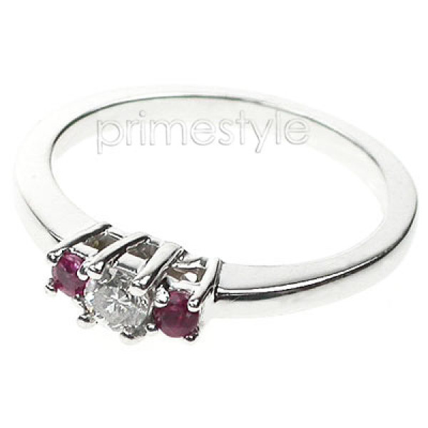 0.30CT Round Cut Diamond and Rubies Three Stone Ring