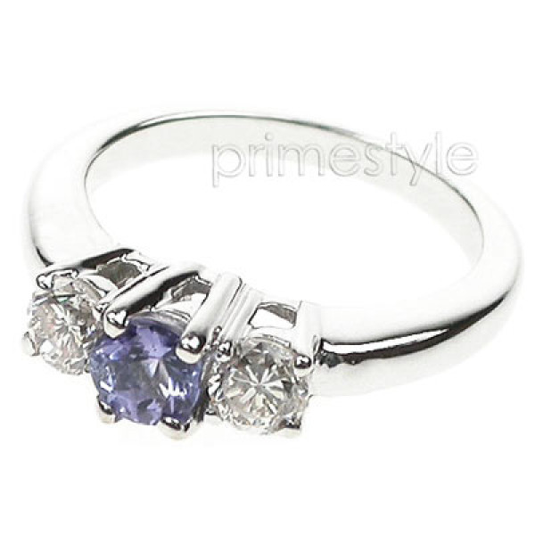 0.90CT Round Cut Tanzanite and Diamonds Three Stone Ring