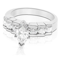 1.35CT Marquise and Round Cut Diamonds Engagement Ring