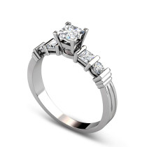 1.05CT Princess and Round Cut Diamonds Engagement Ring