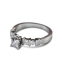 1.05CT Princess and Round Cut Diamonds Engagement Ring
