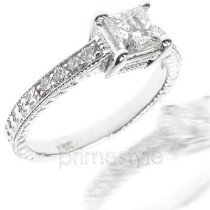 1.30CT Princess and Round Cut Diamonds Engagement Ring
