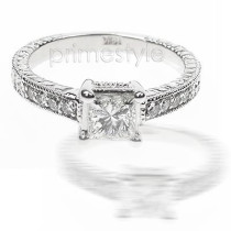 0.65CT Princess and Round Cut Diamonds Engagement Ring