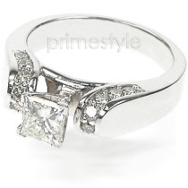 1.00CT Princess and Round Cut Diamonds Engagement Ring