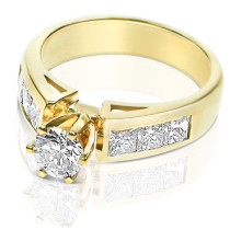 2.05CT Round and Princess Cut Diamonds Engagement Ring