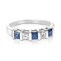 1.00CT Princess Cut Diamonds and Sapphires Wedding Band