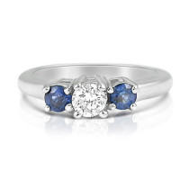 0.90CT Round Cut Diamond and Sapphires Three Stone Ring