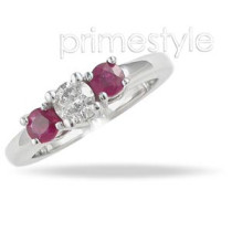 0.90CT Round Cut Diamond and Rubies Three Stone Ring