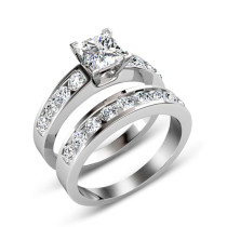 1.95CT Bridal Set with Princess and Round Cut Diamonds 