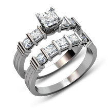 1.90CT Princess and Round Cut Diamond Bridal Set 