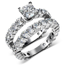 5.65CT princess and round Cut Diamonds Bridal Set