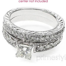 princess and round Cut Diamonds - 1.45CT Total Weight Bridal Set
