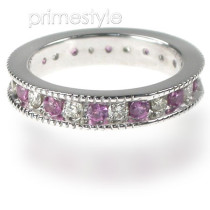 1.50CT Round Cut Diamonds and Pink Sapphires Eternity Band
