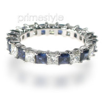 3.40CT Princess Cut Diamonds and Sapphires Eternity Band