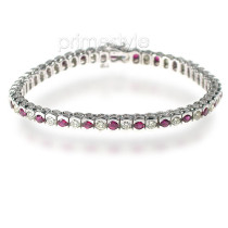 1.00CT Round Cut Diamond and Rubies Bracelet In 14KT White Gold