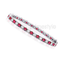1.00CT Round Cut Diamonds and Rubies Bracelet In 14KT White Gold
