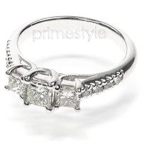 1.10CT Princess and Round Cut Diamonds Three Stone Ring