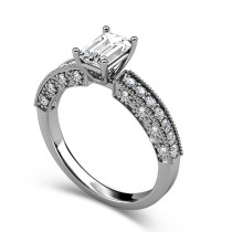 0.95CT Emerald and Round Cut Diamonds Engagement Ring