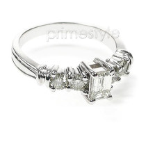 0.95CT Emerald and Round Cut Diamonds Engagement Ring