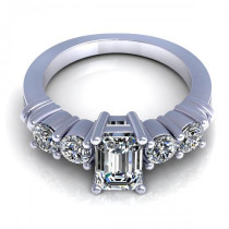 0.60CT Emerald and Round Cut Diamonds Engagement Ring