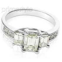 1.90CT Emerald and Round Cut Diamonds Three Stone Ring