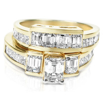 2.70CT Diamond Bridal Set with Emerald and Princess Cut Diamonds 