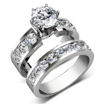 Bridal Set - 3.20CT round Cut Engagement Ring and Wedding Band