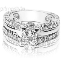 2.15CT Princess and Round Cut Diamonds Engagement Ring