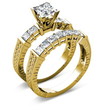 Wedding Band and Engagement Ring - 1.40CT Diamond Bridal Set 
