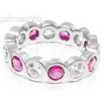 3.20CT Round Cut Diamonds and Rubies Eternity Band