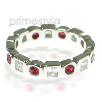 1.65CT Round and Princess Cut Diamonds and Rubies Eternity Band