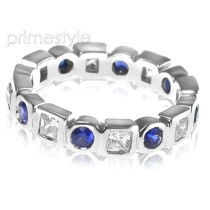 1.65CT Round and Princess Cut Diamonds and Sapphires Eternity Ba