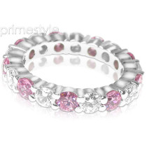 4.10CT Round Cut Diamonds and Pink Sapphires Eternity Band