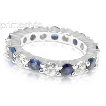 4.10CT Round Cut Diamonds and Sapphires Eternity Band