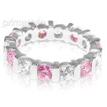 3.20CT Round Cut Diamonds and Pink Sapphires Eternity Band