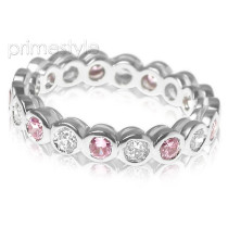 1.55CT Round Cut Diamonds and Pink Sapphires Eternity Band