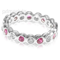 1.55CT Round Cut Diamonds and Rubies Eternity Band