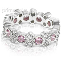 1.90CT Round Cut Diamonds and Pink Sapphires Eternity Band
