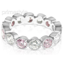 3.20CT Round Cut Diamonds and Pink Sapphires Eternity Band