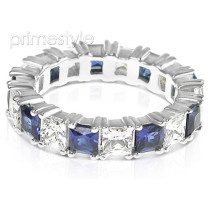 4.70CT Princess Cut Diamonds and Sapphires Eternity Band