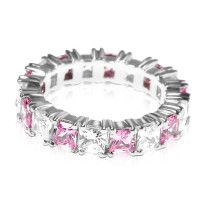 4.70CT Princess Cut Diamonds and Pink Sapphires Eternity Band