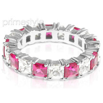 4.70CT Princess Cut Diamonds and Rubies Eternity Band