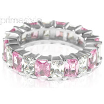 5.30CT Emerald Cut Diamonds and Pink Sapphires Eternity Band