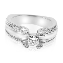 1.45CT Princess and Round Cut Diamonds Engagement Ring