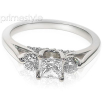 1.00CT Princess and Round Cut Diamonds Engagement Ring
