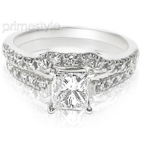 1.35CT Bridal Set with Princess and Round Cut Diamonds 