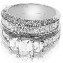 4.10CT Diamond Bridal Set - Beautiful Emerald and Princess Cuts 