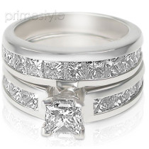 Stunning Diamond Bridal Set - 3.20CT Total Weight with Princess Cut Diamonds