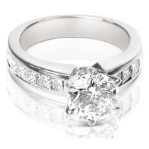 1.25CT Round and Princess Cut Diamonds Engagement Ring